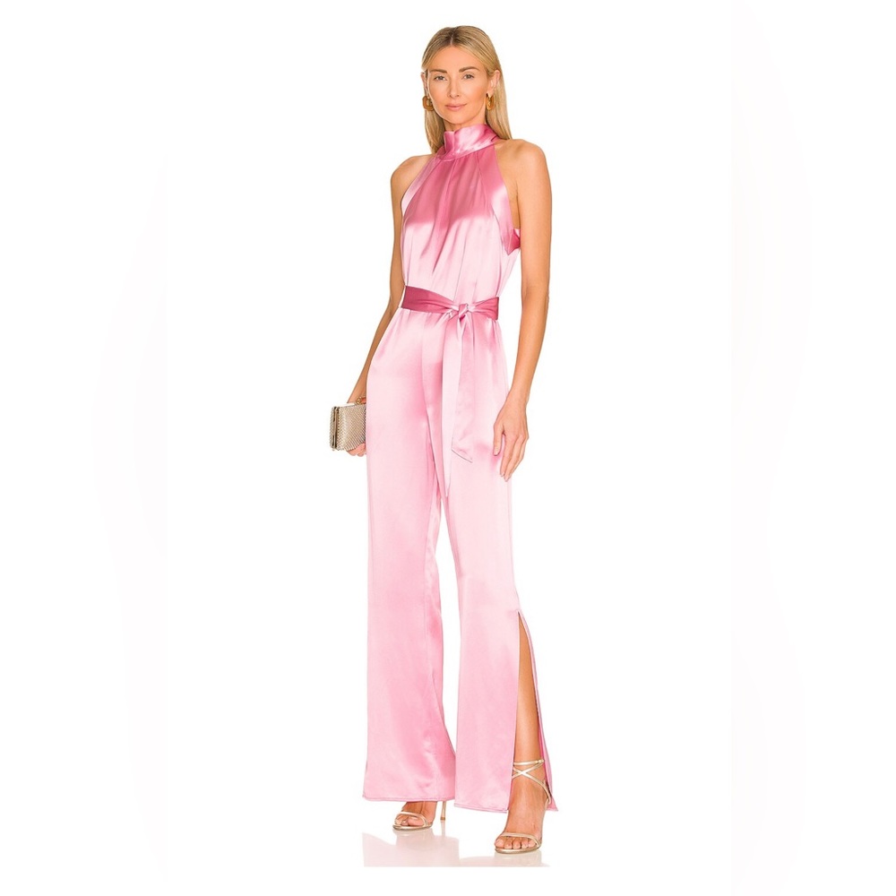NWT Something Navy Silky Halter Jumpuit. Pink